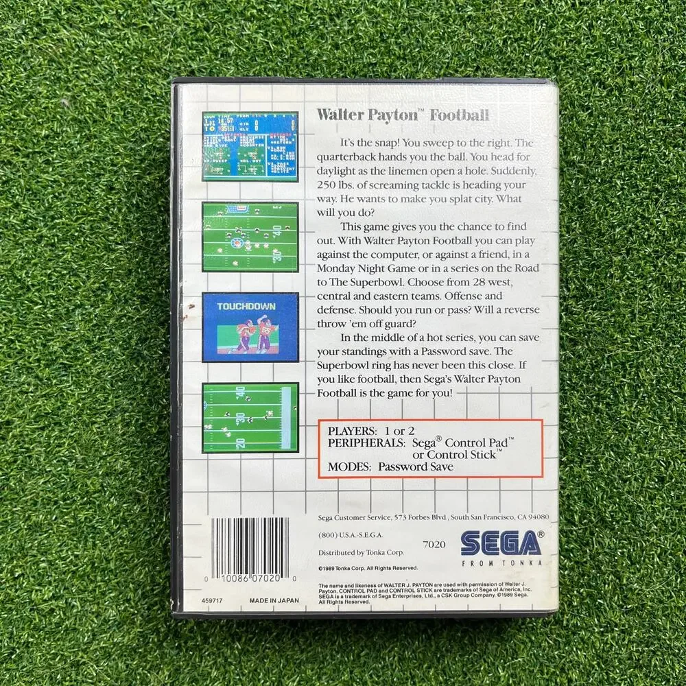Walter Payton Football Sega Master System 1989 No Manual